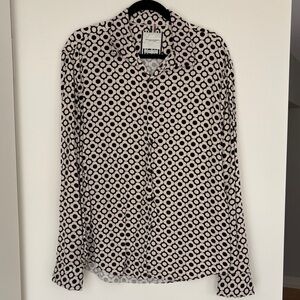 Denim & Flower Black and White Circle Pattern Shirt